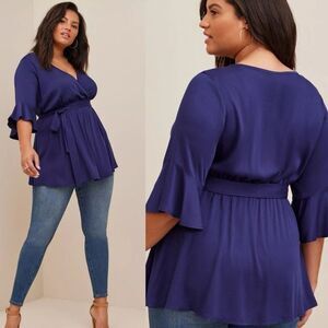 TORRID Navy Blue Babydoll Challis Surplice Bell Sleeve Top 2X